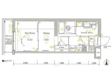 ラフィスタ大山(1DK/4階)の間取り写真