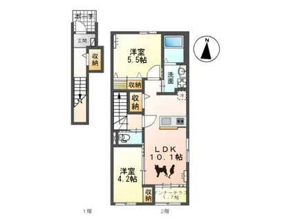 那珂市菅谷字杉原アパート(2LDK/2階)の間取り写真