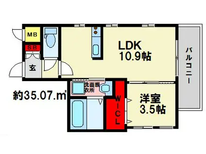 ベルウッドコート塩原(1LDK/2階)の間取り写真