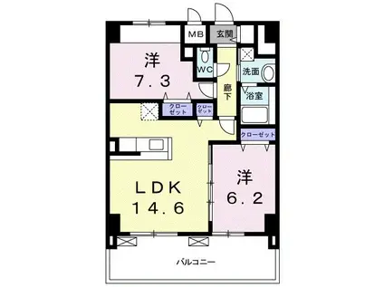 ケイマイティ II(2LDK/13階)の間取り写真