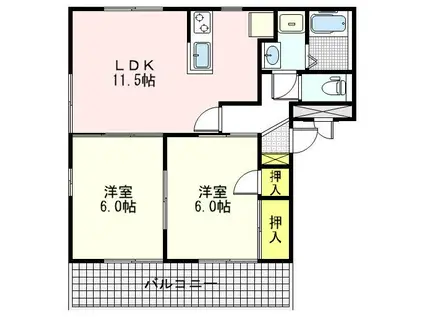 シャルマン(2LDK/2階)の間取り写真