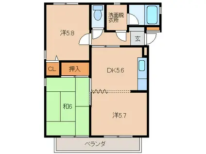 ハイツサンスイII(3DK/1階)の間取り写真