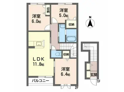 レジデンス原尾島D棟(3LDK/2階)の間取り写真