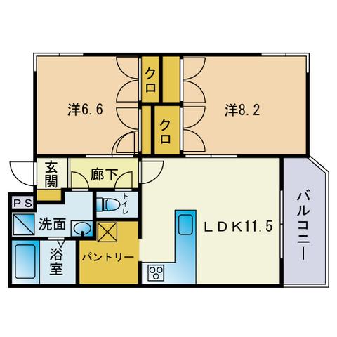 エバシオン長尾(2LDK/1階)の間取り写真