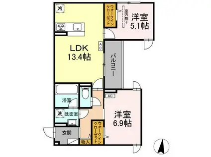 D PAINA 子母口 II(2LDK/3階)の間取り写真