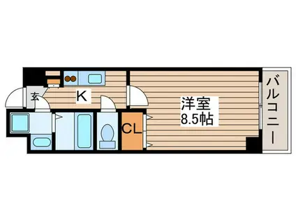 クレサス代官・M(1K/3階)の間取り写真