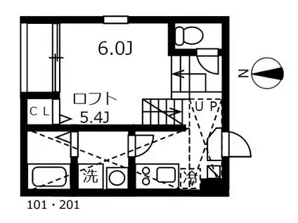 ハーモニーテラス志賀町IV(1K/2階)の間取り写真