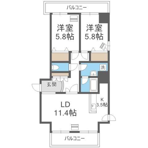 サンコート南8条(2LDK/2階)の間取り写真