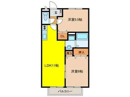 クオリア B(2LDK/2階)の間取り写真