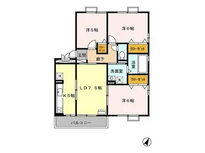 フォレストグリーン ハマ E(3LDK/2階)の間取り写真
