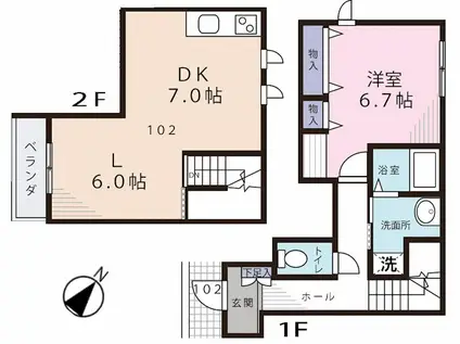テッティヴェルディ横浜B(1LDK/1階)の間取り写真