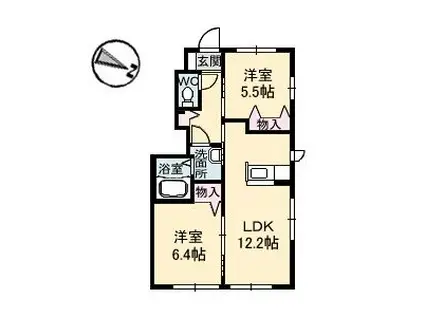 ヴィラ・メリディアンB棟(2LDK/1階)の間取り写真