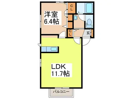 アルジール舟戸 (1LDK/1階)の間取り写真