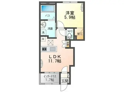 ドゥ シェルポン(1LDK/1階)の間取り写真