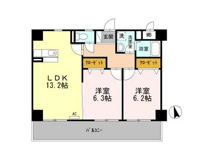 フルールアラハ(2LDK/3階)の間取り写真