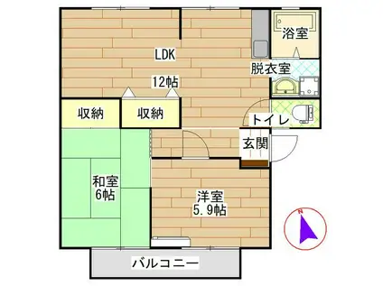 サンビレッジ百合 A棟(2LDK/2階)の間取り写真