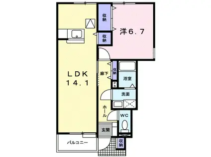 サンパティ砺波B(1LDK/1階)の間取り写真