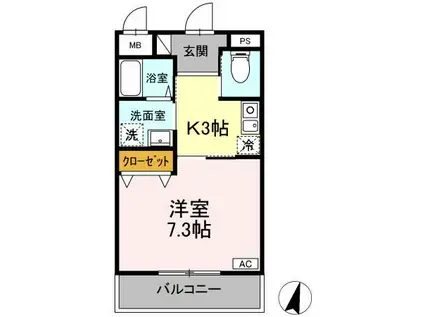 グラシア三川(1K/3階)の間取り写真