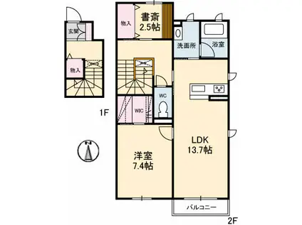 FORTUNA(1SLDK/2階)の間取り写真