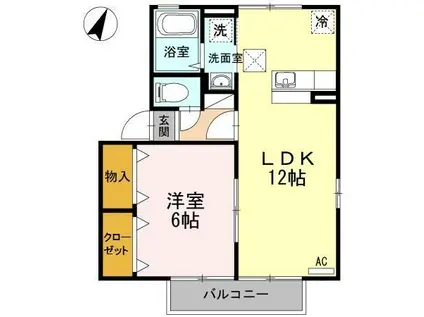 カームダウン愛(1LDK/1階)の間取り写真