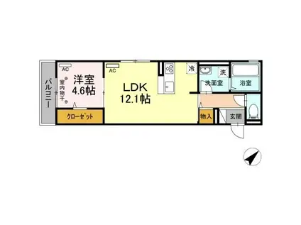 イデアーレ・ココン 龍舞町(1LDK/2階)の間取り写真