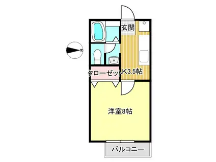 クリスタル水戸(1K/1階)の間取り写真