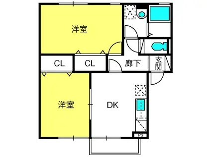 グリーンテラス長野B(2DK/2階)の間取り写真