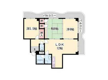 手柄コーポ2号館(3LDK/5階)の間取り写真