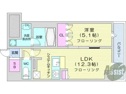 IS二十人町(1LDK/9階)の間取り写真
