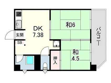 東山パピヨン(2DK/5階)の間取り写真