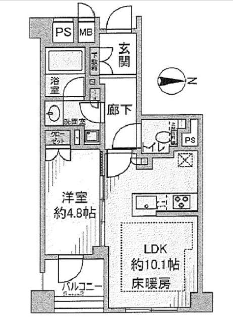 ジオ新宿百人町(1LDK/4階)の間取り写真