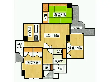 グランドゥール逆瀬川(3LDK/5階)の間取り写真