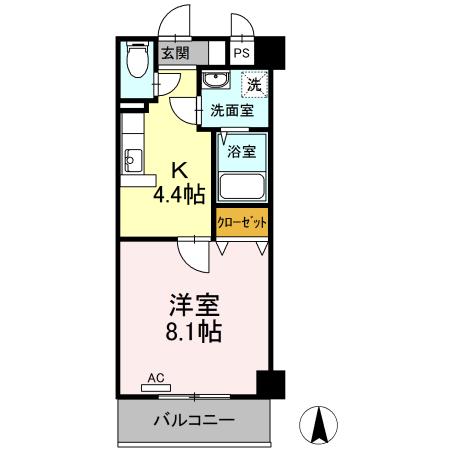 アベニューあいざわ(1K/4階)の間取り写真