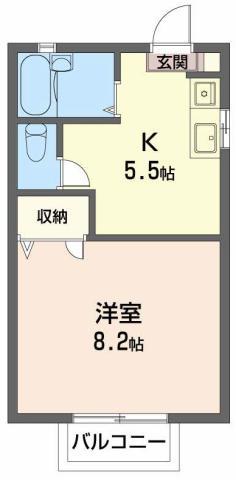 ディアス川南 B(1K/1階)の間取り写真