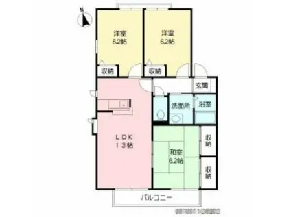 グローブ・たかのD棟(3LDK/2階)の間取り写真