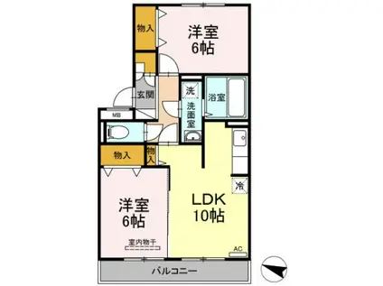 ロイヤルガーデン小佐世保C棟(2LDK/3階)の間取り写真
