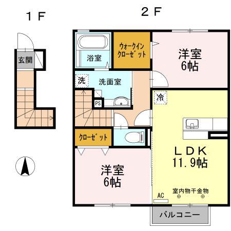 メゾン プレーヌ(2LDK/2階)の間取り写真