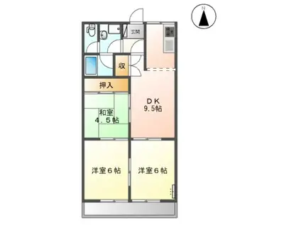 プレイスロイヤル(3DK/2階)の間取り写真