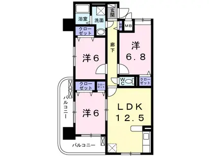 ディアコート木太(3LDK/7階)の間取り写真