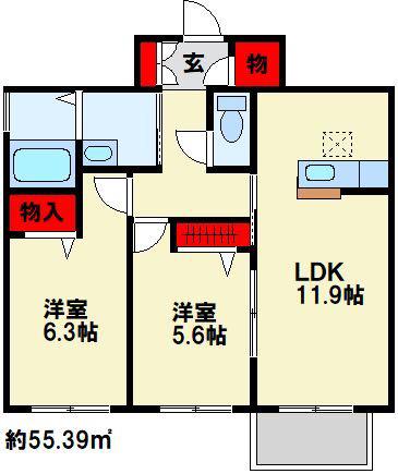 エスペランサII (2LDK/1階)の間取り写真