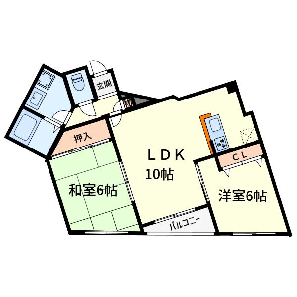 トライハイム西冠(2LDK/3階)の間取り写真