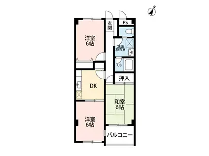 クオーレ都町(3DK/1階)の間取り写真