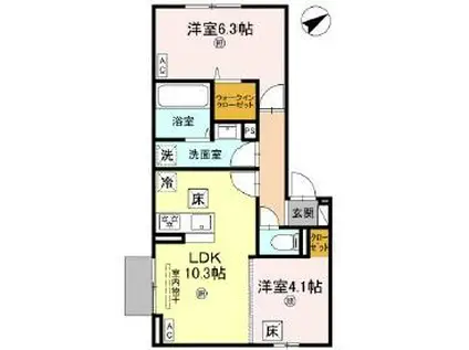 D-ROOM西矢倉(2LDK/1階)の間取り写真