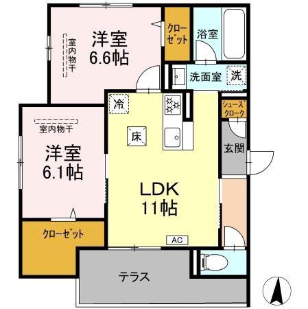 エミエール東成瀬(2LDK/1階)の間取り写真