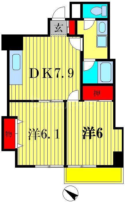 グローリアパレス壱番館(2DK/6階)の間取り写真