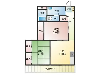 コーポ柏原(2LDK/1階)の間取り写真