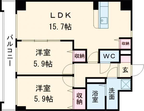 ソレイユ御蔵町(2LDK/1階)の間取り写真