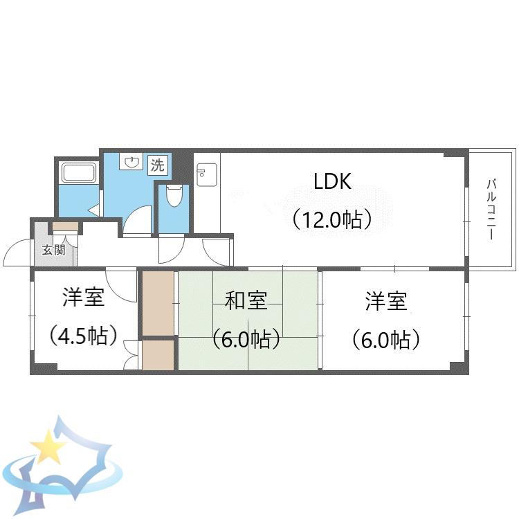 リバーハイム昇栄(3LDK/4階)の間取り写真