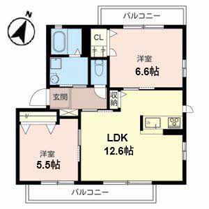 アナスタシア片蔵(2LDK/2階)の間取り写真