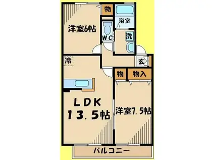 ドムス清華(2LDK/1階)の間取り写真
